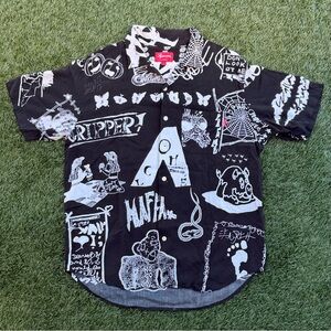 Supreme SS17 Dream Rayon Black White Graphic Short-Sleeve Button Up L